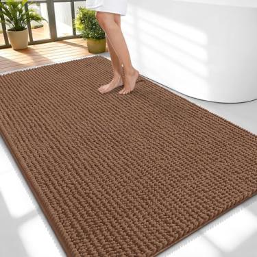 Imagem de OLANLY Tapetes de banheiro espessos 139 x 89 cm, tapetes de banho de chenille absorventes extramacios, suporte de borracha, lavar à máquina e secar, tapetes de banho para piso de banheiro, banheira e