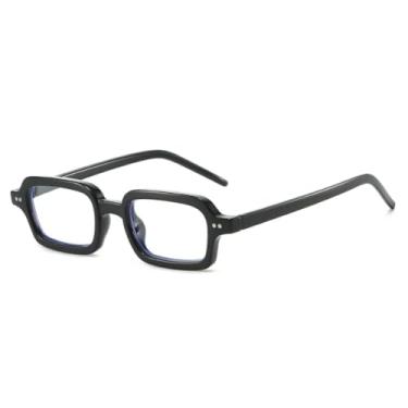 Imagem de Óculos de grau pequenos, retangulares, coloridos, com lentes transparentes, para mulheres e homens, com rebites (preto e transparente).