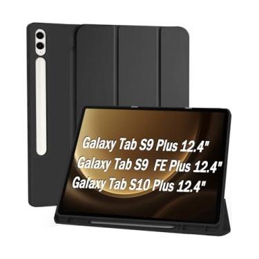Imagem de Capa para Samsung Galaxy Tab S10+ Plus / S9+ Plus / S9 FE+ Plus 12.4 Polegadas 2024/2023 Case com Compartimento para Caneta Stylus Traseira em TPU Macio Função de Ativação/Suspensão Automática - Preto