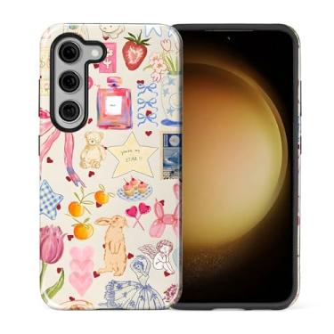 Imagem de Goodsprout Capa para Samsung Galaxy S24 FE, silicone TPU de camada dupla + policarbonato rígido, à prova de choque e resistente a arranhões, colagem de adesivos fofos estilo desenhado à mão
