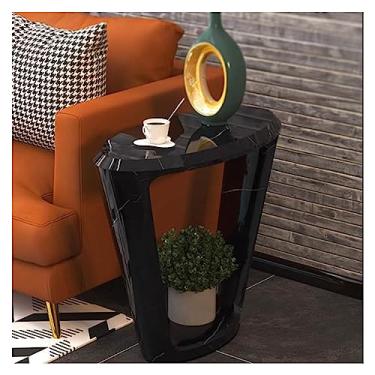 Imagem de Mesa lateral oval, mesa lateral de duas camadas para sala de estar, quarto, varanda, escritório e espaços pequenos, mesa de canto pequena com prateleira de armazenamento, mesa de centro pequena de