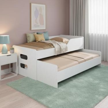 Imagem de Bicama Solteiro com Cama Auxiliar em MDF Reforçado, Design Moderno, Ideal para Quartos Compactos e Ambientes Multifuncionais (Branco)
