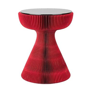Imagem de Mesa lateral dobrável, mesa de canto redonda de 33 x 53 cm, pequena mesa de centro de bistrô com vidro para pátio, sala de estar, varanda, quintal, jardim, quintal, mesa de centro pequena (vermelho +