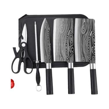 Imagem de Conjunto De Facas De Cozinha Em Aço Inoxidável Com Padrão Laser Damasc