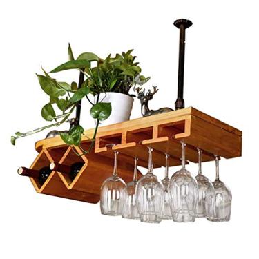Imagem de Rack de vinho montado na parede bar restaurante garrafa de vinho rack montado no teto s para bar/pub/cozinha armários de madeira suporte de armazenamento 100 × 28 cm (100 × 28 cm)