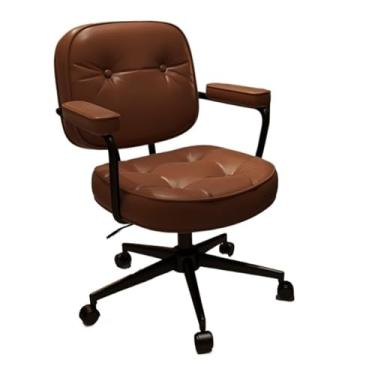 Imagem de Cadeira de escritório clássica confortável de couro PU para casa, cadeira de escritório no meio das costas, quarto, levanta e gira para maquiagem cadeira de mesa (marrom)
