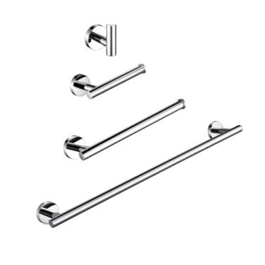 Imagem de Kit de acessórios de banheiro aço inoxidável cromado preto dourado redondo barra de toalha de mão suporte de papel higiênico ganchos de roupão, PC, conjunto de 4 peças