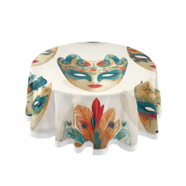 Imagem de Qilmy Toalha de mesa redonda de palmeira de treliça verde, 152 cm, resistente à água, à prova de derramamento, capa de mesa grande para jantar de reunião de família em ambientes internos e externos