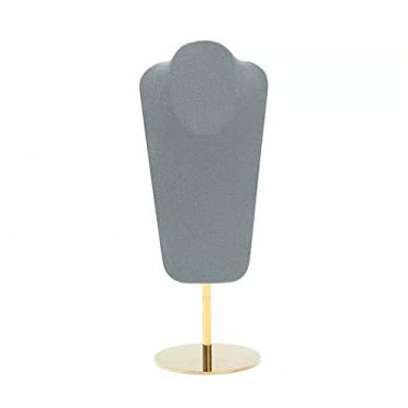 Imagem de KHUTRW3D Organizador de joias com suporte de colar de veludo cinza de 35,5 cm, suporte de busto de joias 3D, cavalete de joias, corrente, suporte de exibição de busto, suporte de torre para casa