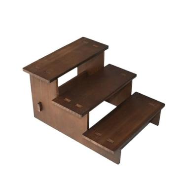 Imagem de KHUTRW3D Suporte organizador de joias de três camadas pequeno emendável vintage escada de madeira maciça suporte de exibição de joias