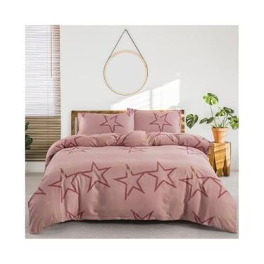 Imagem de x3anggyt5 Conjunto de capa de edredom com estampa de estrela 2/3 peças, conjunto de cama rosa, capa de edredom reversível macia e aconchegante com zíper (EUA solteiro (173 x 229 cm))