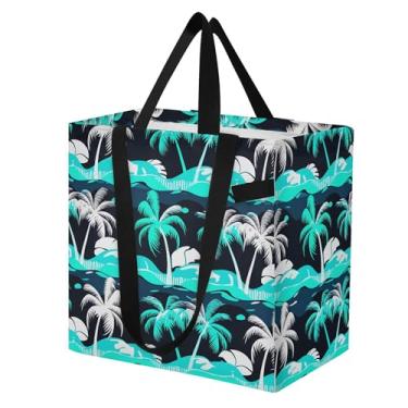 Imagem de SEHANY Sacola reutilizável de folhas de palmeira com alças reforçadas, bolsa de compras de lona dobrável à prova d'água de grande capacidade para viagem, cozinha, praia