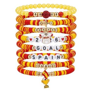 Imagem de Blinket 8 pulseiras de futebol da Espanha para eventos esportivos, bandeira nacional da Espanha 2026 pulseiras elásticas para fãs de futebol esportivo para copa do mundo, jogos, equipes, treinadores