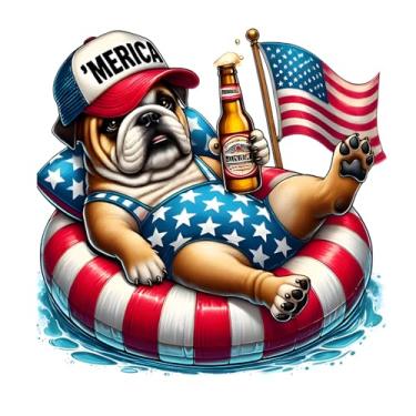 Imagem de Adesivo de carro buldogue patriótico, design de tubo flutuante com bandeira americana, adesivo de vinil impermeável para veículos #c049