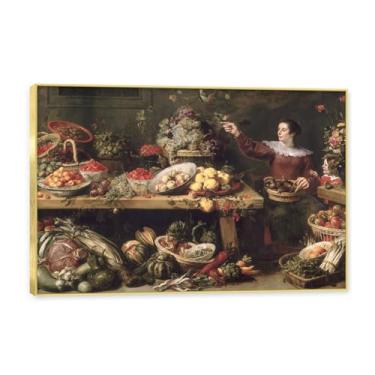 Imagem de Moldura dourada. Arte vintage emoldurada de frutas mortas, pintura clássica de cozinha country, decoração de parede de casa de fazenda quente para sala de jantar e cozinha. C09. 60 x 90 cm-23,7 x 35,5