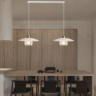 Imagem de Lustre pequeno de metal moderno, luminária pendente minimalista com design criativo e simples, altura ajustável para sala de jantar, loft, bar, sala de estar, quarto, estilo fazenda (2 h)