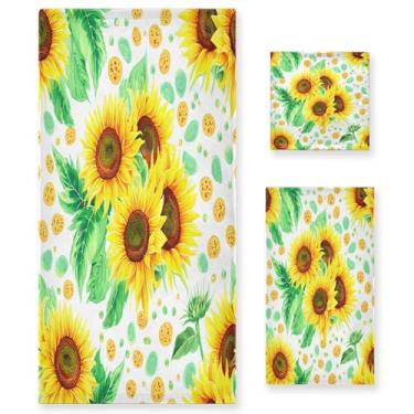 Imagem de xigua Aquarela girassóis conjunto de toalhas de banheiro absorvente macio 3 peças toalha de banho toalha de mão toalhas decorativas para banheiro, academia, hotel, praia, piscina
