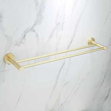 Imagem de HHHJQFAAT Barra de toalha de banho barra de toalha dourada escovada acessório de banheiro montado na parede suporte de toalha de aço inoxidável 304 varão toalheiro suporte de toalha (cor: suporte de