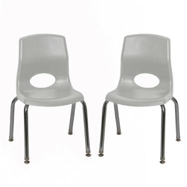 Imagem de Cadeira infantil Factory MyPosture Plus de 30,5 cm, cinza com pernas cromadas, pacote com 2, solução de assento ergonômica empilhável para salas de aula e escolas domésticas