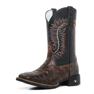 Imagem de Botina Masculina Country Cano Longo Texana Escamada Café em Couro - JN