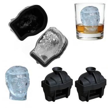 Imagem de 2 peças de máquina de gelo transparente, design de cabeça engraçada, molde de cubo de gelo para uísque, coquetéis e bourbon, máquina de gelo transparente de fácil liberação, presente de uísque/Natal