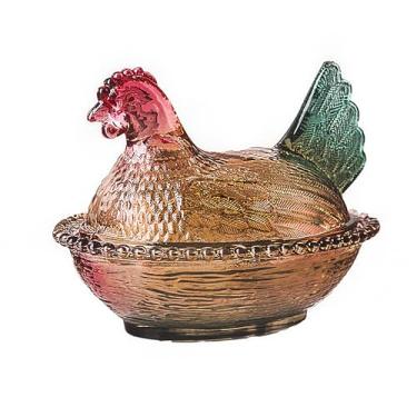 Imagem de xieyaxie Prato de vidro para doces com tampa – Tigela de decoração de cozinha de galinha e galo, tigela de lanche vintage para sobremesas, biscoitos | Linda decoração de aves para mesa de escritório