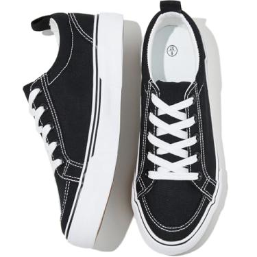 Imagem de Uoidru Tênis feminino preto de lona branco tênis feminino casual cano baixo skate moderno, Preto, 41