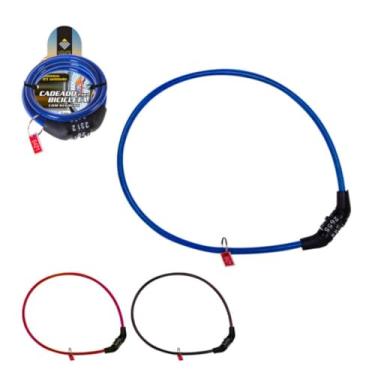 Imagem de Cadeado para Bicicleta com Senha de 5 Dígitos, Cabo de Aço 30cm, Trava Numérica Configurável, Azul Preto Vermelho