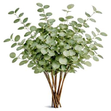 Imagem de 6 peças de hastes artificiais de eucalipto, 6 peças, vegetação sintética com hastes dobráveis, folhas de seda para plantas de decoração de casa