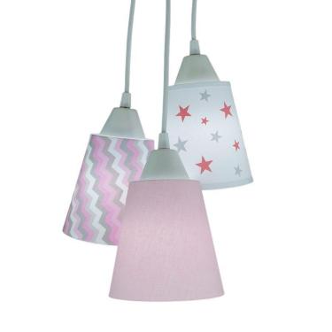 Imagem de Lustre Pendente Luminária Chevron E Estrelas Rosa E Cinza Bivolt