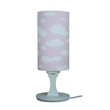 Imagem de Abajur De Mesa Base Branca e Cúpula Tecido Nuvens Rosa E Branco 30Cm Bivolt
