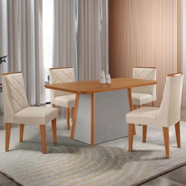 Imagem de Mesa De Jantar Diane 120cm Tampo Mdf Lam 4 Cadeiras Isadora Moderna Veludo Creme Naturale Off White
