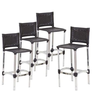 Imagem de 4 Banquetas Madri Em Alumínio Edícula, Cozinha, Balcão Trama Preto