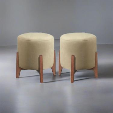 Imagem de Kit 2 Puff Decorativo Para Sala Redondo Luxo Dallas Suede Bege