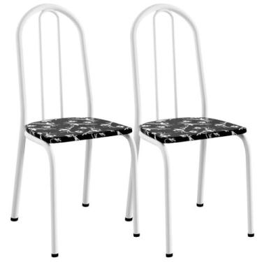 Imagem de Kit 02 Cadeiras Tubular America 050 Branco Assento Preto Flor ARTEF - 