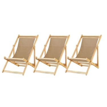 Imagem de Kit 3 Cadeira Espreguiçadeira Dobrável S-b-bege