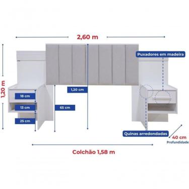 Imagem de Cabeceira Para Cama Queen Size Ripada Irís Estofada Com 2 Mesas De Cabeceira D Doro Cinamomo/off White/ripado
