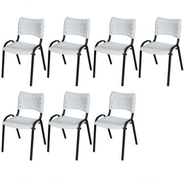 Imagem de Cadeira Iso Base Preto Igreja, Escola, Escritório - Branco Kit 7 Peças