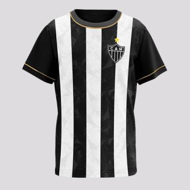 Imagem de Camisa Atlético Mineiro Trevo Infantil Preta e Branca - Braziline, 6 A