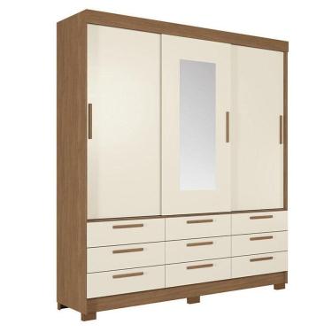 Imagem de Guarda Roupa Casal 3 Portas De Correr 9 Gavetas Morretes Com Espelho Jatobá Areia - Santos Andirá