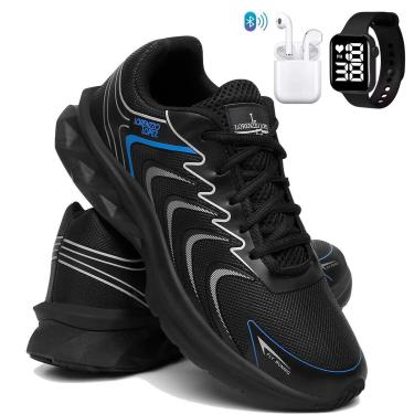 Imagem de Kit Tênis Masculino Macio Para Corrida e Treino Confort com Fone e Relógio-Masculino