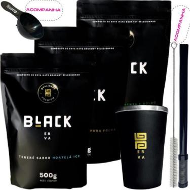 Imagem de Kit 3 Pacotes Black Erva Mate Tereré + Copo de Alumínio Térmico + Bomb