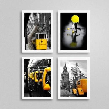 Imagem de Kit 4 Quadros Fotografias Amarelas 45X34Cm Com Vidro Branca