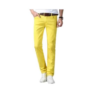 Imagem de Calças Jeans Slim Retas Amarelas E Rosas Para Homens, Moda Casual, Nov