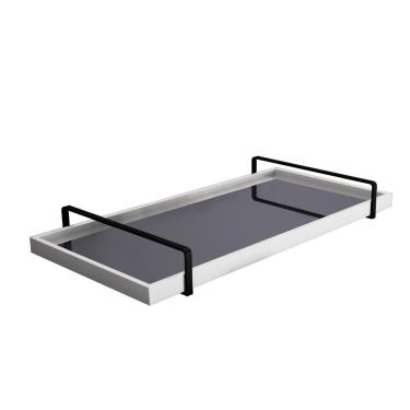 Imagem de Bandeja Decorativa Espelhada Alça Preta Cor:branco