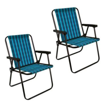 Imagem de Kit 2 Cadeira de Praia Varanda Xadrez em Aço 110 kg Azul Mor