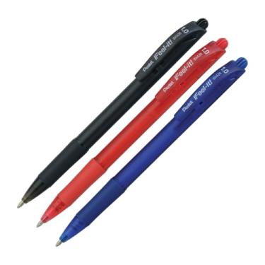 Imagem de Pentel Caneta Esferográfica Feel It 1.0mm Kit 3 Cores Tintas Azul Preto e Vermelho SM/BX420-ABC