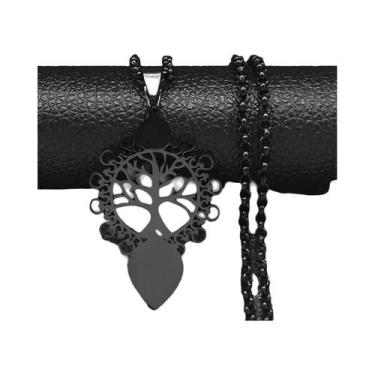 Imagem de Colar Longo Masculino Em Aço Inoxidável Preto Com Pingente Árvore Da V