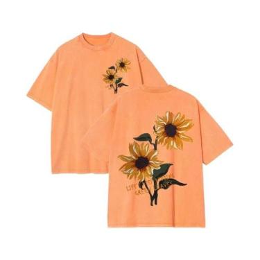 Imagem de Camiseta Feminina De Algodão Macio Com Estampa De Girassol, Casual De 