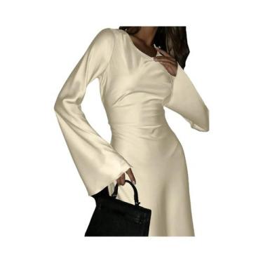 Imagem de Vestido Maxi De Cetim Para Mulheres Com Cintura Ajustável, Decote Redo